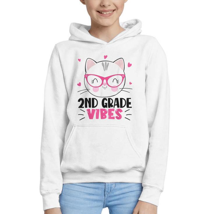 Cute 2nd Grade Vibes Cat Kitten Lover Back To School Girls Graphic Youth Hoodie