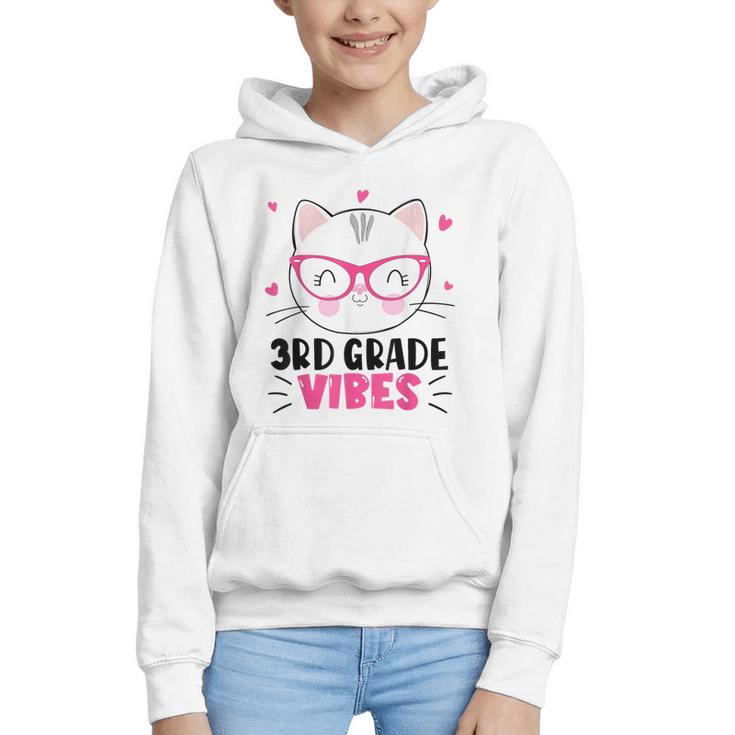 Cute 3rd Grade Vibes Cat Kitten Lover Back To School Girls Graphic Youth Hoodie