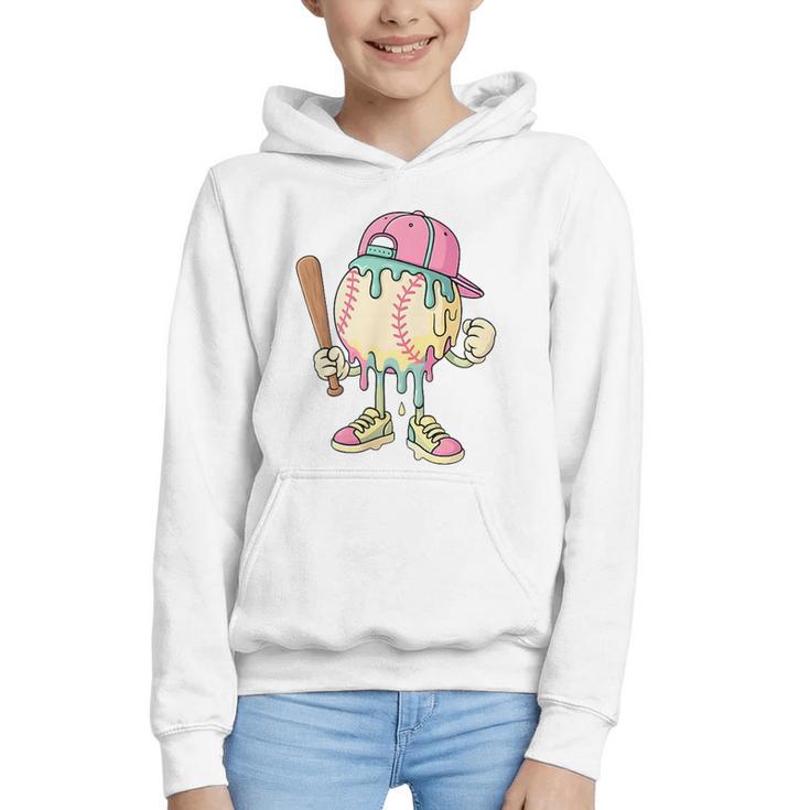 Cute Baseball Ice Cream Drip For Girls & Boys 2 Sides Graphic Youth Hoodie