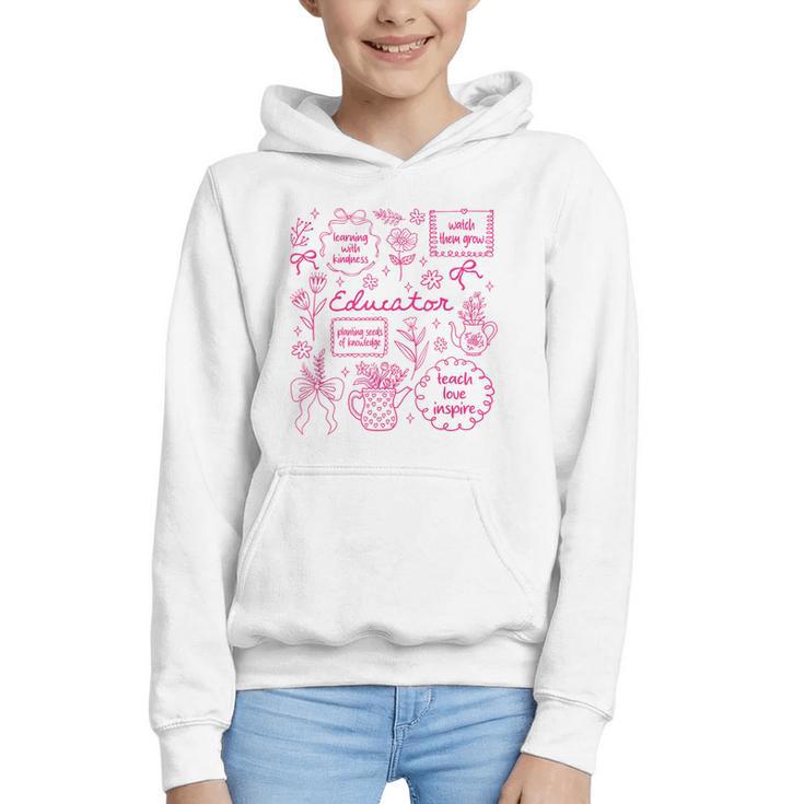 Educator Love Inspire Teach Pink Bow Back To School Graphic Youth Hoodie