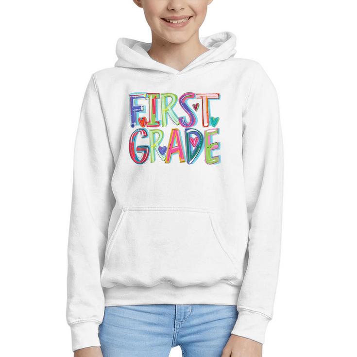 First Grade Back To School Happy First Day Of School Graphic Youth Hoodie