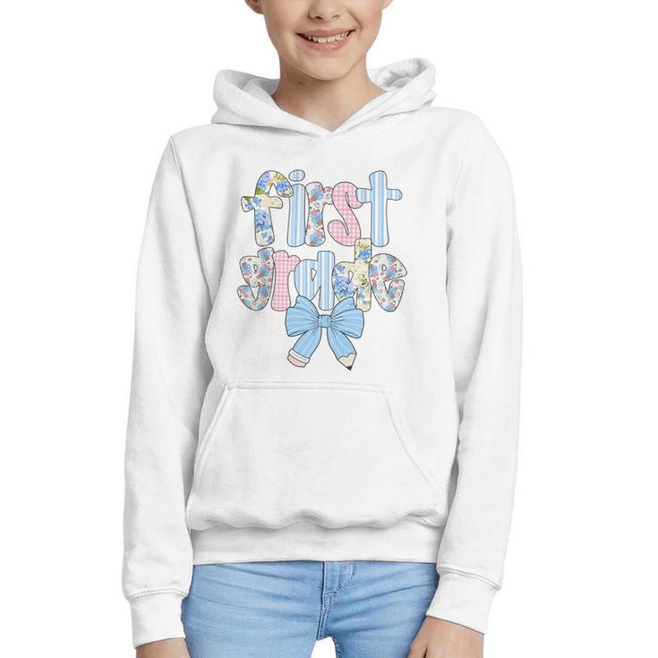 First Grade Coquette Bow Pencil First Day Back To School Performance Graphic Youth Hoodie