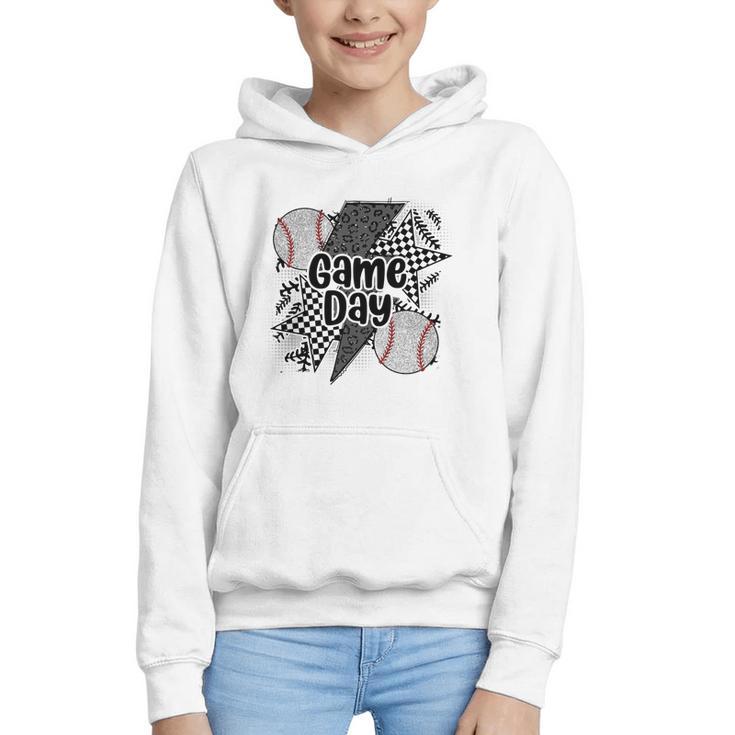 Game Day Baseball Retro Checkered Baseball Graphic Youth Hoodie