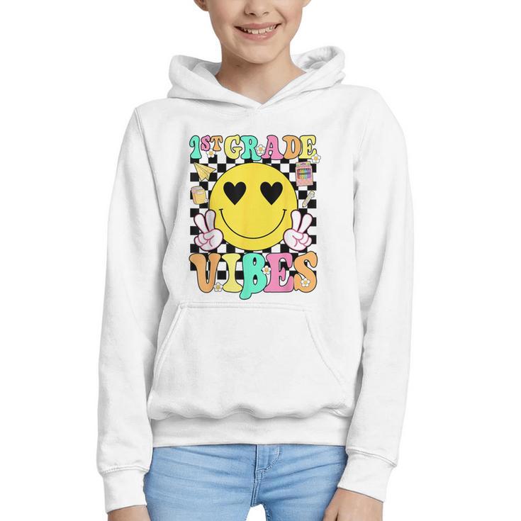 Girls 1st Grade Vibes Smile Face Back To School First Grade Graphic Youth Hoodie