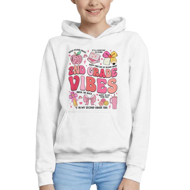 Girls 2nd Grade Vibes Coquette Pink Bow Back To School Graphic Youth Hoodie Girls 2nd Grade Vibes Coquette Pink Bow Back To School Graphic Youth Hoodie