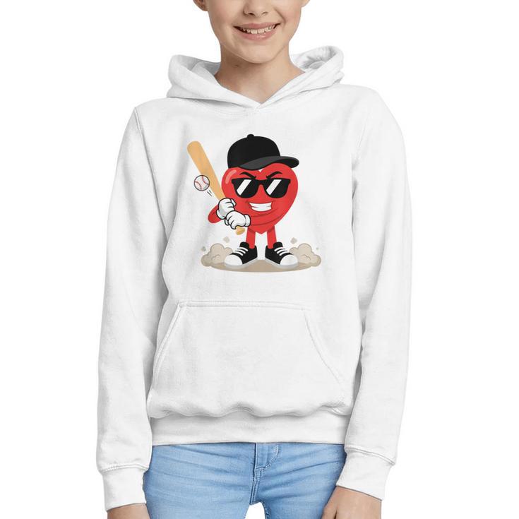 Heart Playing Baseball Valentine Baseball Graphic Youth Hoodie