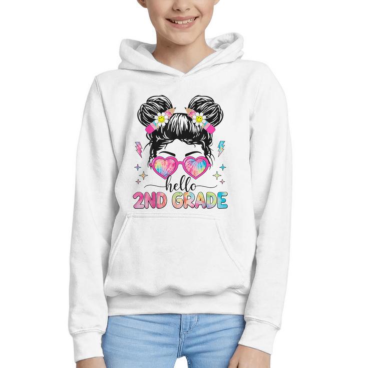 Hello 2nd Grade Messy Bun Back To School First Day Girl Kids Graphic Youth Hoodie