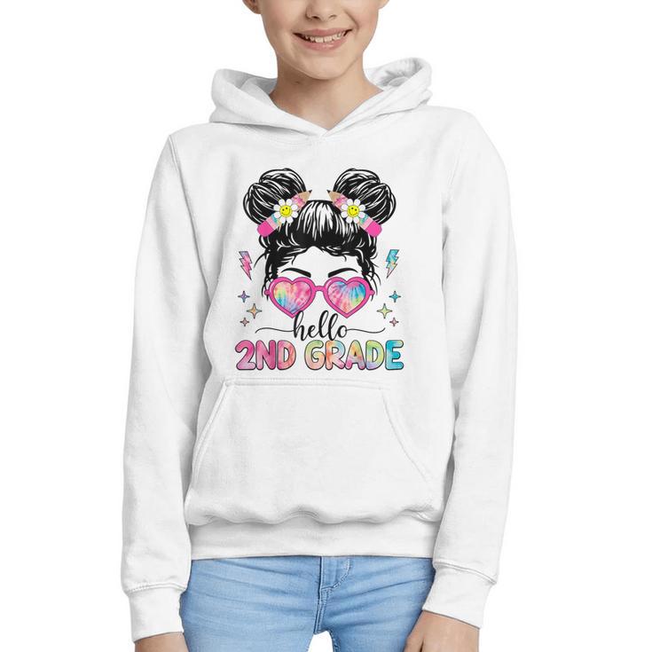 Hello 2nd Grade Messy Bun Girl Back To School First Day Graphic Youth Hoodie