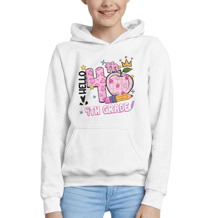 Hello Fourth 4th Grade Leopard Tie Dye Girl Back To School Graphic Youth Hoodie