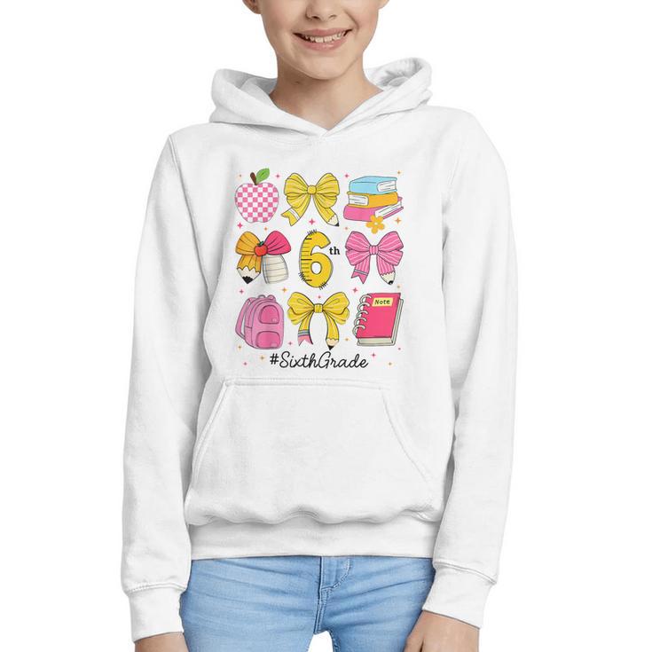 Hello Sixth 6th Grade Back To School Coquette Bow Girls Graphic Youth Hoodie