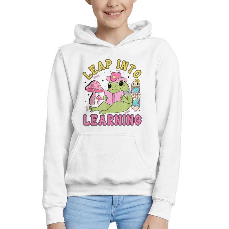 Leap Into Learning Cute Frog Kawaii Back To School Kids Graphic Youth Hoodie