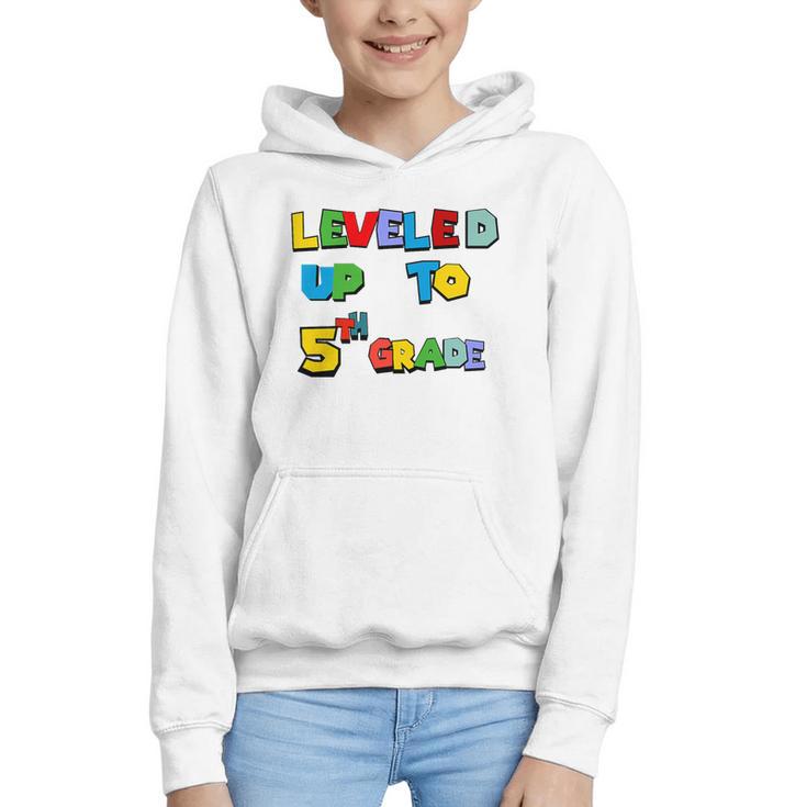 Leveled Up To 5th Grade Back To School Kids Boys Premium Tri-Blend Graphic Youth Hoodie