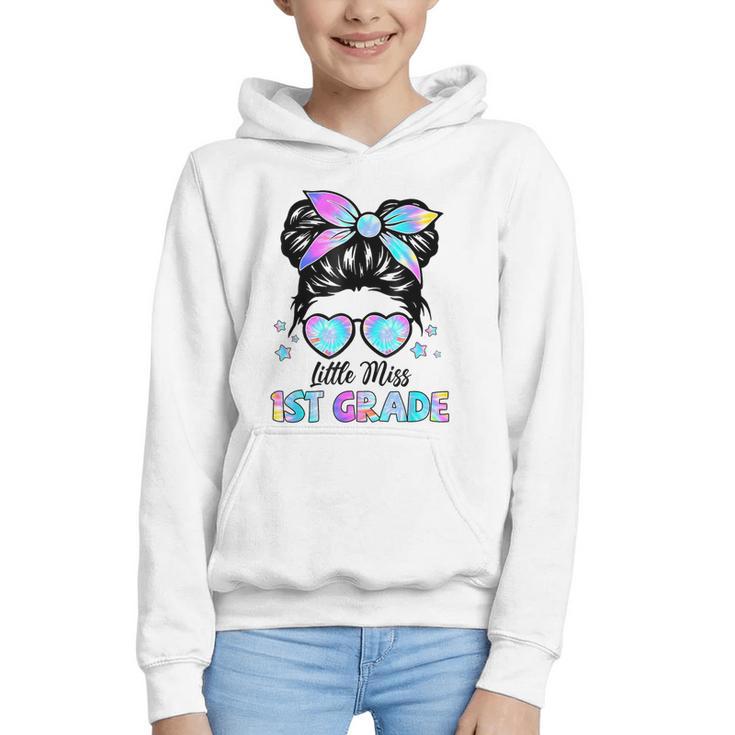 Little Miss 1st Grade Messy Bun Back To School Girls Kids Graphic Youth Hoodie
