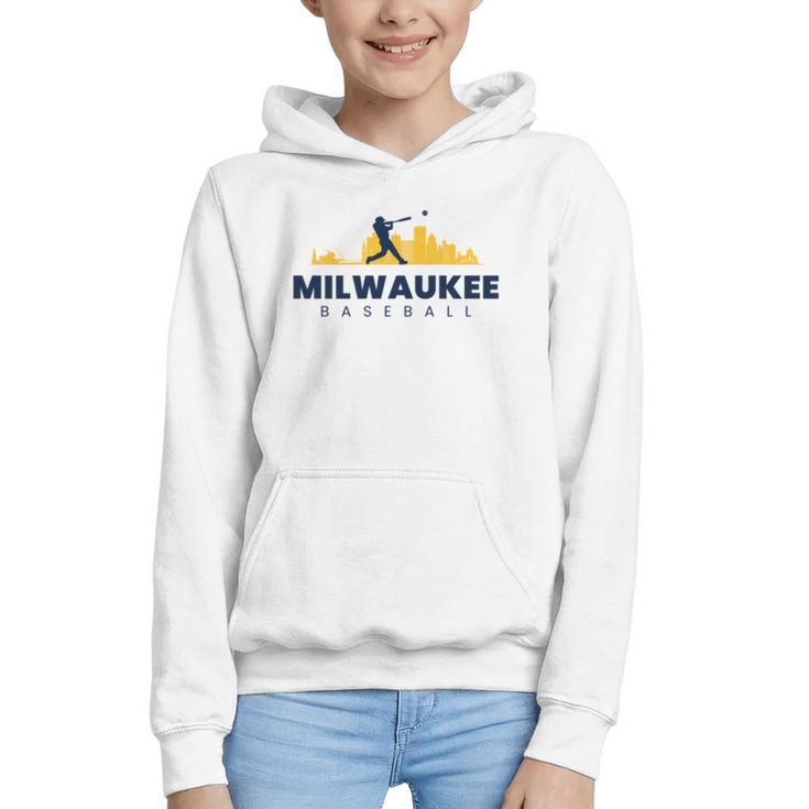 Milwaukee Baseball Minimalist City Skyline Baseball Lover Graphic Youth Hoodie