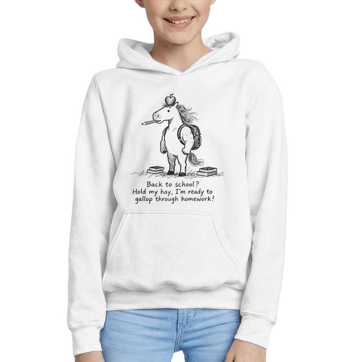 Naive Horse Doodle Back To School Gallop Homework Art Graphic Youth Hoodie