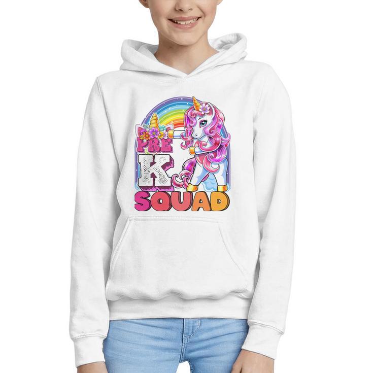 Pre-K Squad Flossing Unicorn Back To School Girls Premium Tri-Blend Graphic Youth Hoodie