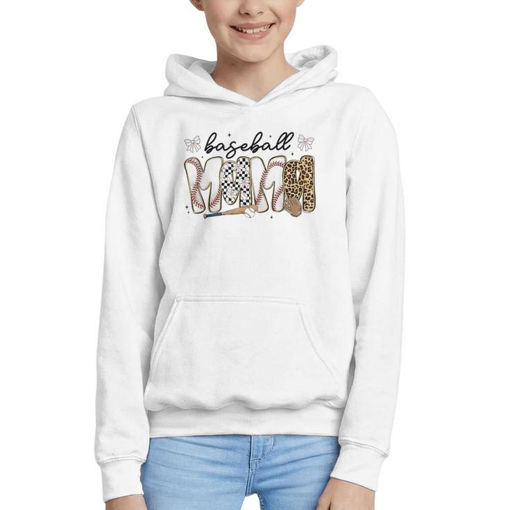 Preppy Baseball Mama Coquette Bow Game Day Mom Mother Graphic Youth Hoodie