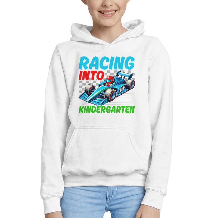 Racing Into Kindergarten Race Car Driver Back To School Performance Graphic Youth Hoodie