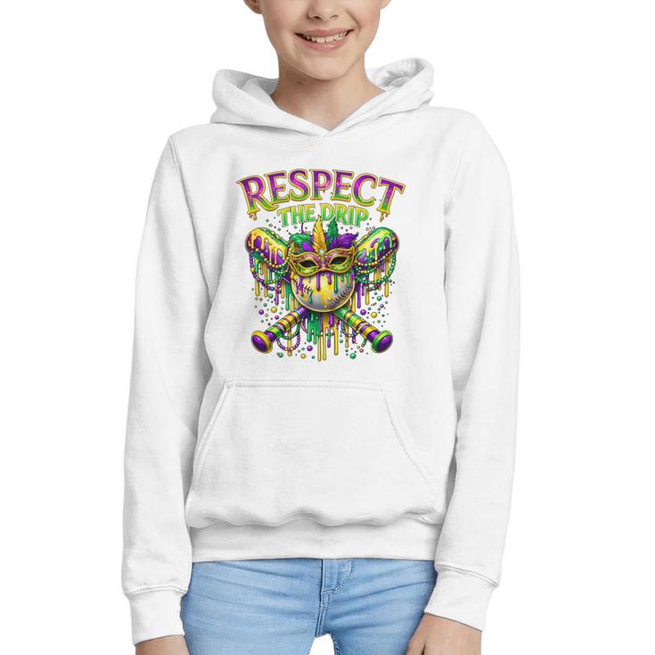 Respect The Drip Mardi Gras Baseball Ice Cream Boys Carnival Graphic Youth Hoodie