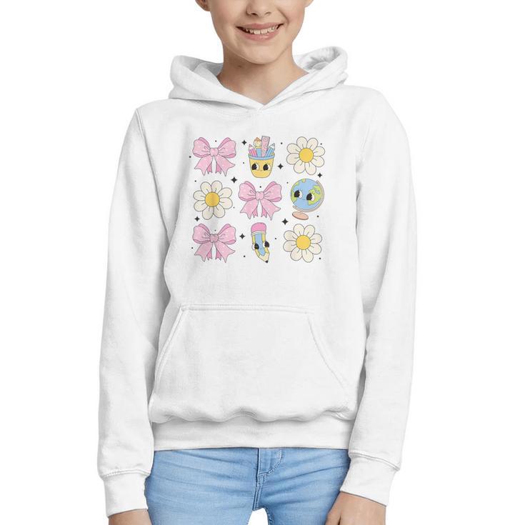 Retro Groovy Back To School Coquette First Day Of School Graphic Youth Hoodie