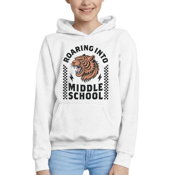 Roaring Into Middle School Tiger Back To School Boy Girl Kid Graphic Youth Hoodie