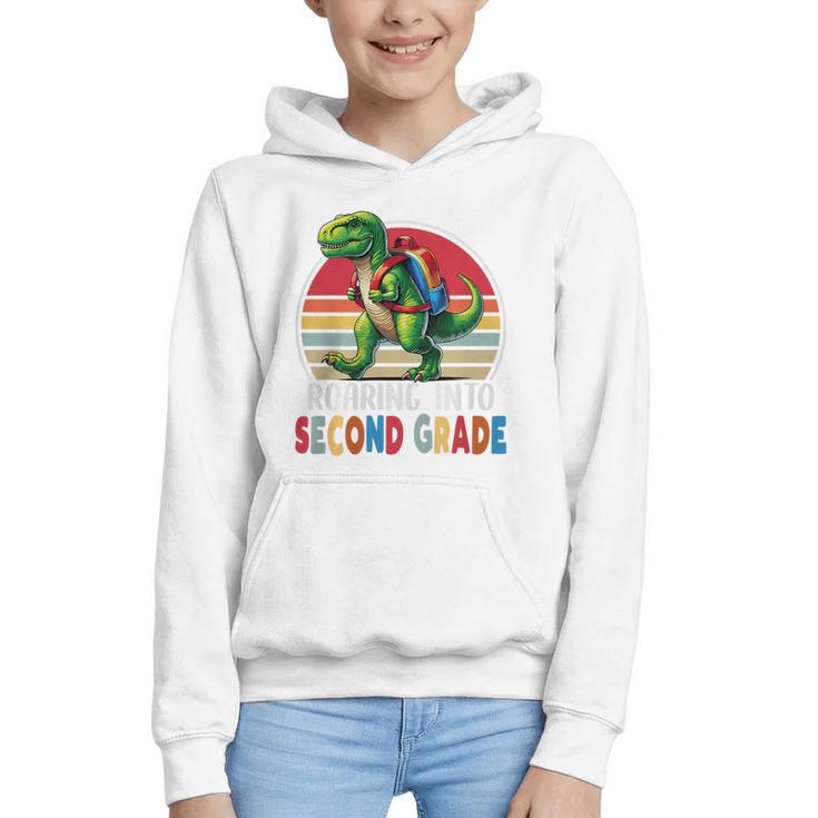 Roaring Into Second Grade T-Rex Back To School 2nd Grade Premium Tri-Blend Graphic Youth Hoodie