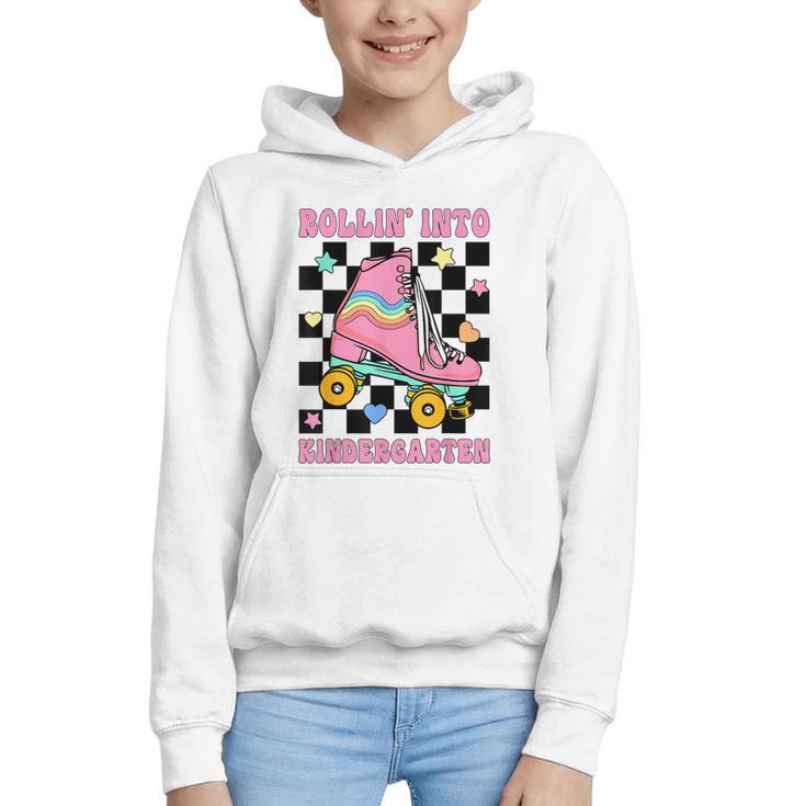 Rolling Into Kindergarten Roller Skating Girl Back To School Graphic Youth Hoodie