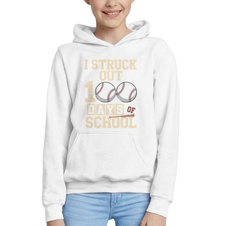 I Struck Out 100 Days Of School Baseball Fan Students Batter Premium Tri-Blend Graphic Youth Hoodie