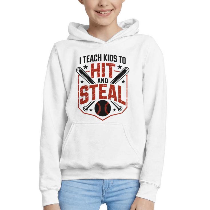 I Teach Kids To Hit And Steal Baseball Softball Coach Premium Tri-Blend Graphic Youth Hoodie