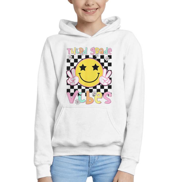 Third Grade Vibes Groovy Smile Face Back To School Girl Kid Graphic Youth Hoodie