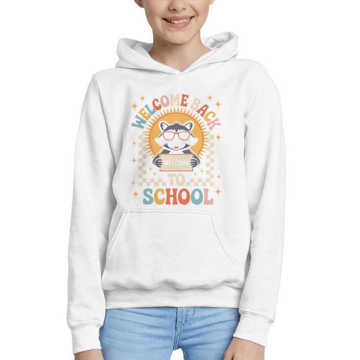 Welcome Back To School Raccoon First Day Of School Checkered Premium Tri-Blend Graphic Youth Hoodie