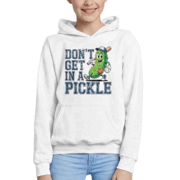 Youth Baseball Catcher Humor Don’t Get In A Pickle Graphic Youth Hoodie