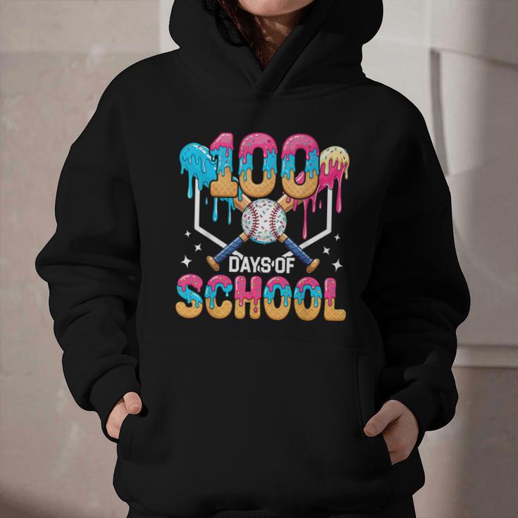 100 Days Of School Baseball Boys Ice Cream Drip 100th Day Graphic Youth Hoodie
