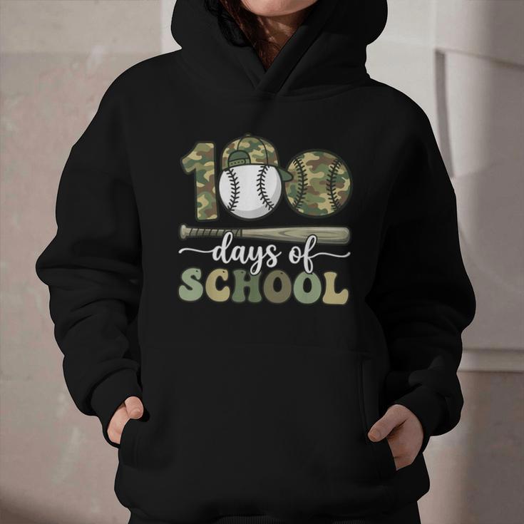 100 Days Of School Baseball Camo Art For Boys Kids Students Graphic Youth Hoodie