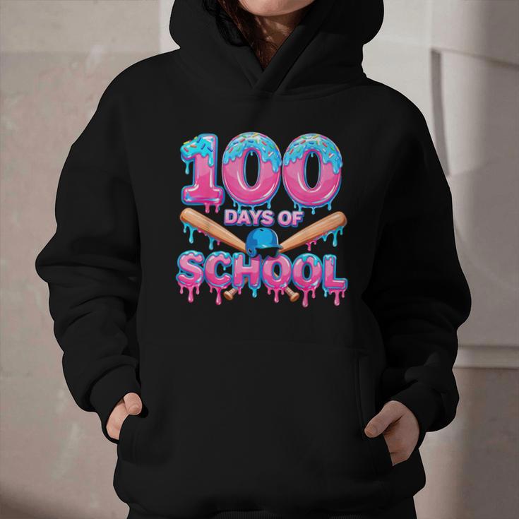 100 Days Of School Baseball Dripping Ice Cream 100th Day Graphic Youth Hoodie
