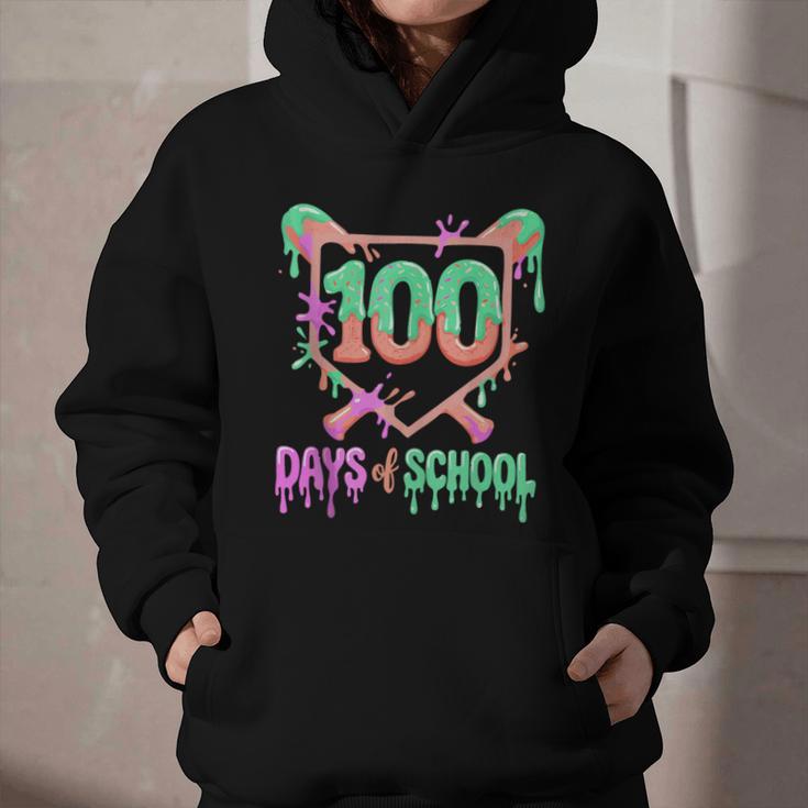 100 Days Of School Baseball Ice Cream Drip 100th Day Player Graphic Youth Hoodie
