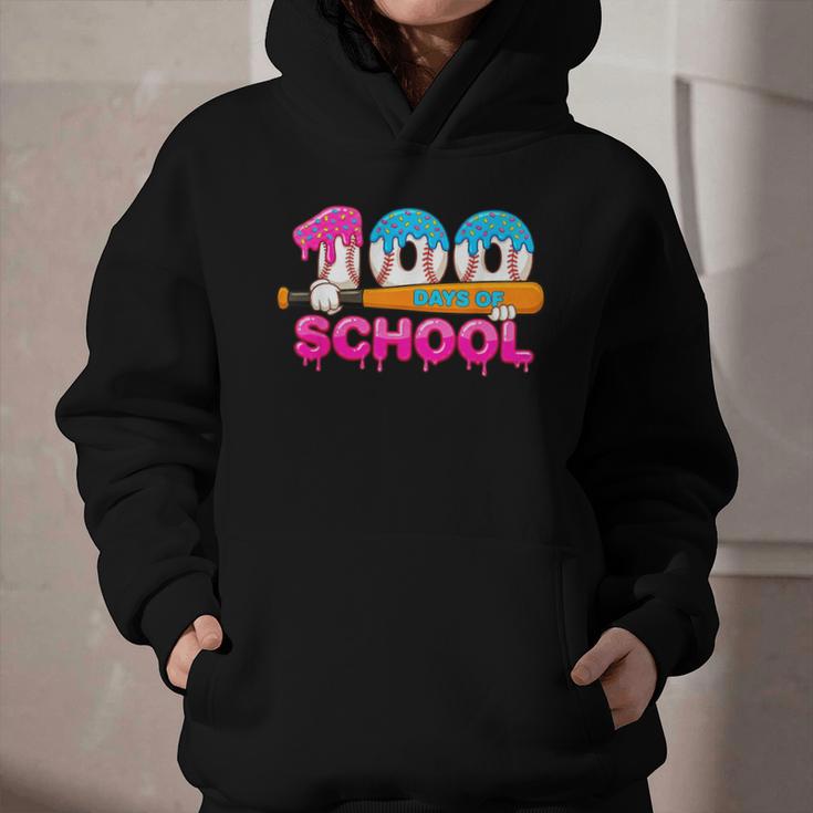 100 Days Of School Baseball Ice Cream Drip For Teacher Kid Graphic Youth Hoodie