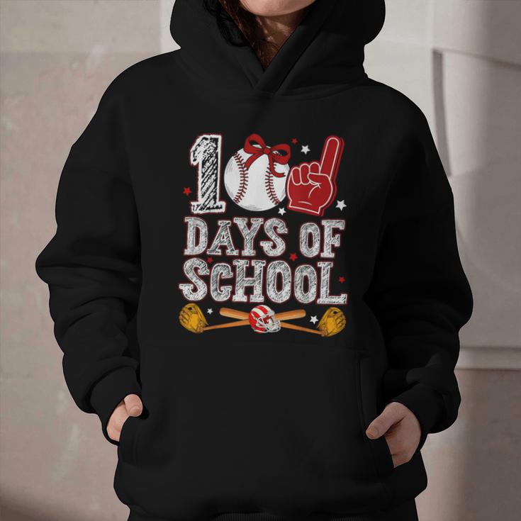 100 Days Of School Cute Bow Baseball Boy Girl Teacher Graphic Youth Hoodie