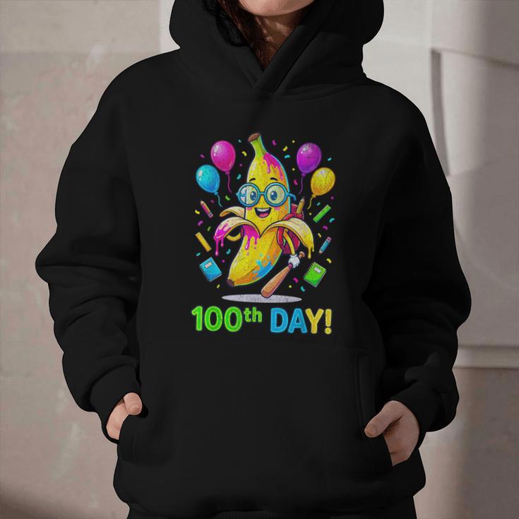 100th Day Of School Banana Baseball Drip For Kids Youth Girl Graphic Youth Hoodie