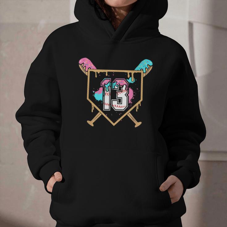13th Birthday Baseball Bat Ice-Cream Drip 13yrs Old Boy Kid Graphic Youth Hoodie