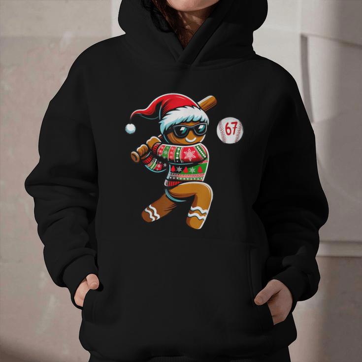 67 Gingerbread Man Playing Baseball Christmas 6 7 Meme Graphic Youth Hoodie