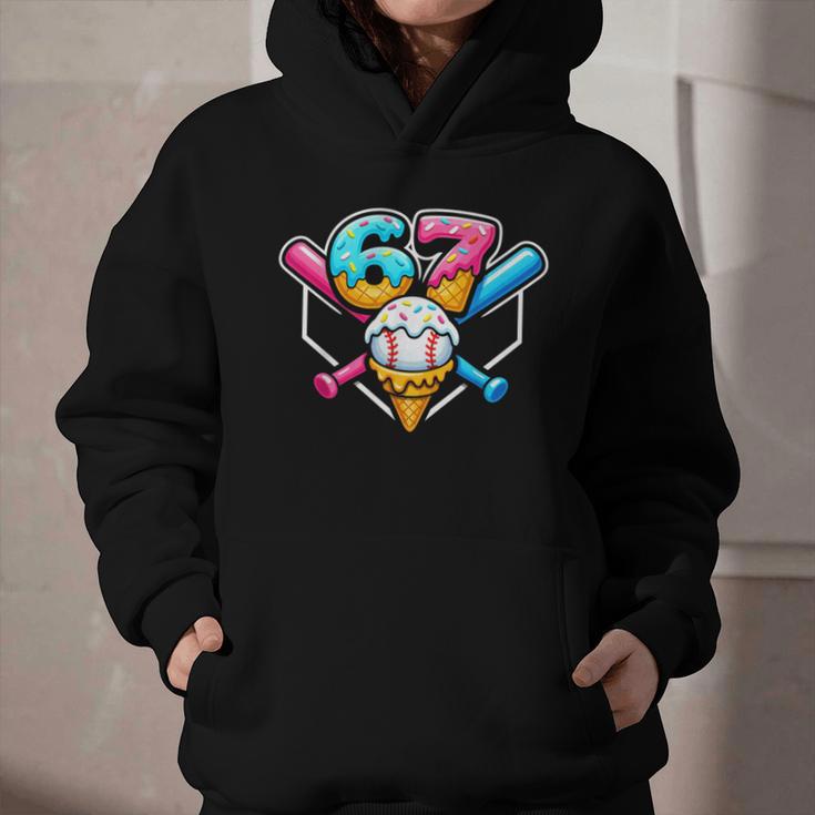 67 Ice Cream Drip Baseball Meme Six Seven Gen Alpha Slang Graphic Youth Hoodie