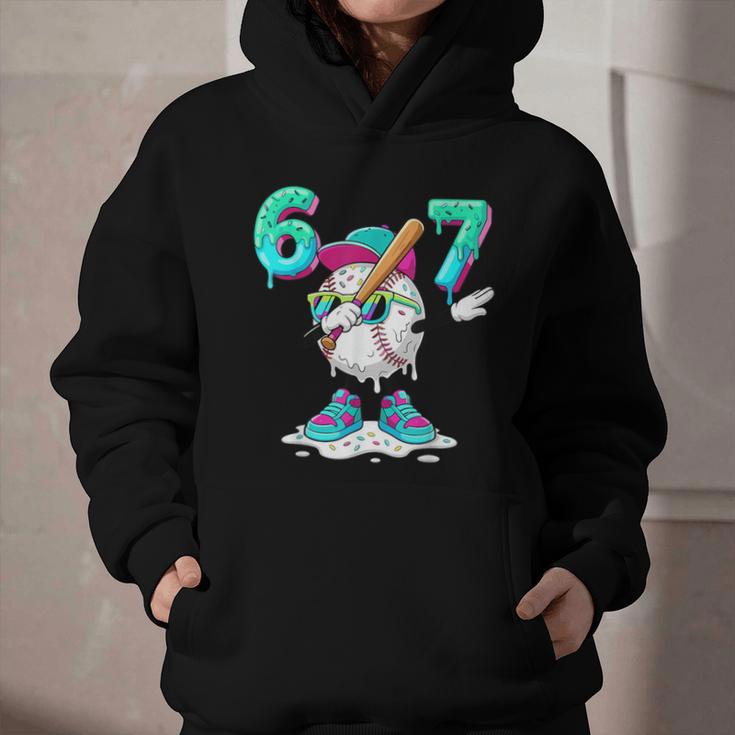 67 Meme Six Seven Meme Baseball Dapping Ice Cream Drip Graphic Youth Hoodie