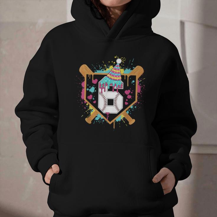 6th Birthday Baseball Drip Number 6 Year Old Birthday Boy Graphic Youth Hoodie