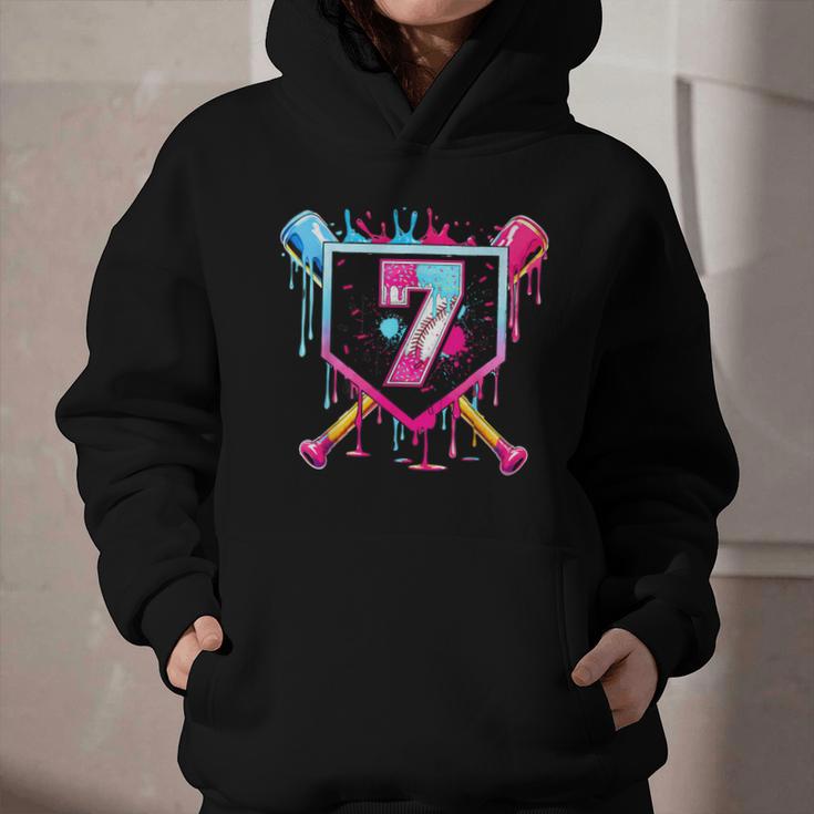 7th Birthday Boys Baseball Ice Cream Drip Boys Baseball Graphic Youth Hoodie