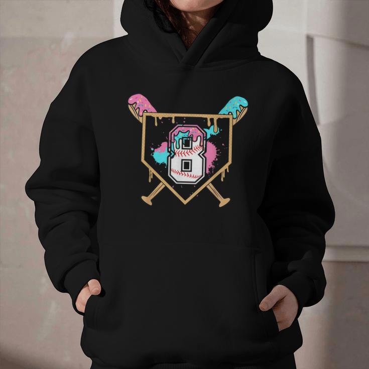 8th Birthday Baseball Bat Ice-Cream Drip 8yrs Old Boys Girls Graphic Youth Hoodie