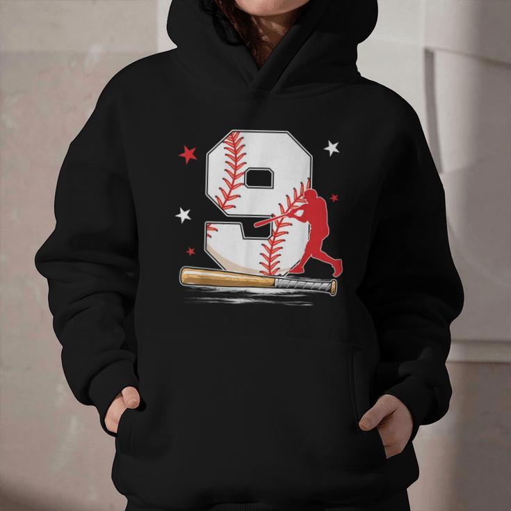 9 Years Old Baseball Birthday Boy 9th Bday Party Graphic Youth Hoodie