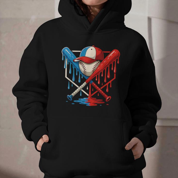 American Baseball Drip Graffiti Ball And Bat Graphic Youth Hoodie