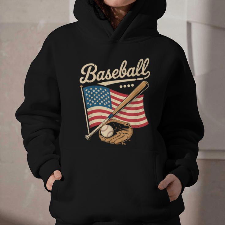 American Flag Baseball Player Bat Fan Catcher Pitcher USA Graphic Youth Hoodie