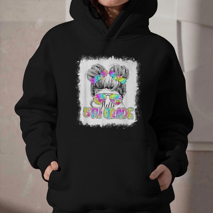 Back To School Hello 5th Grade Cute Messy Bun Tie Dye Girls Graphic Youth Hoodie